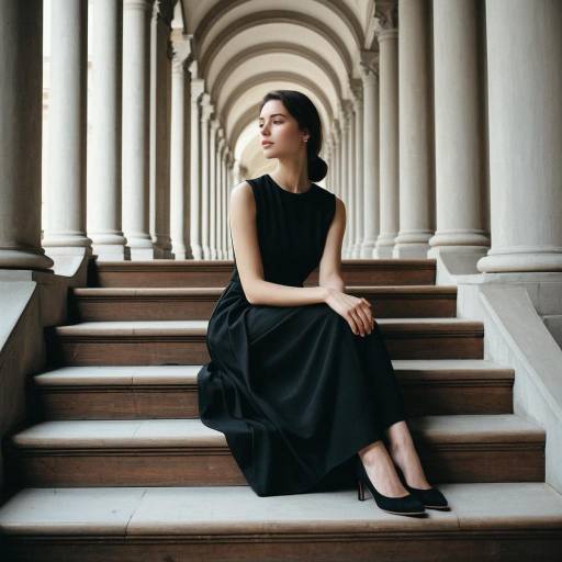 Elegant Woman Sitting on Staircase in Archway