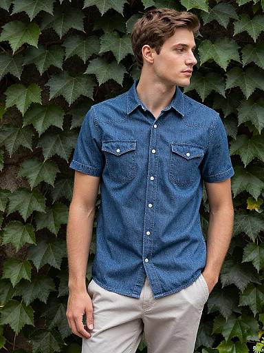 Thoughtful Young Man in Denim Shirt