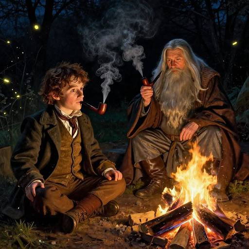 Bilbo and Gandalf by Campfire