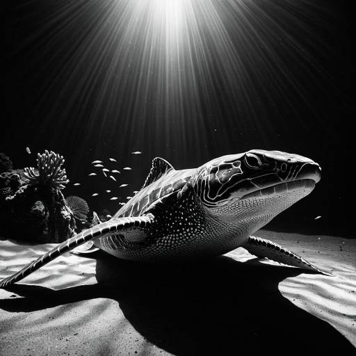 Dramatic Black and White Sea Turtle Underwater Dramatic Black and White Sea Turtle Underwater