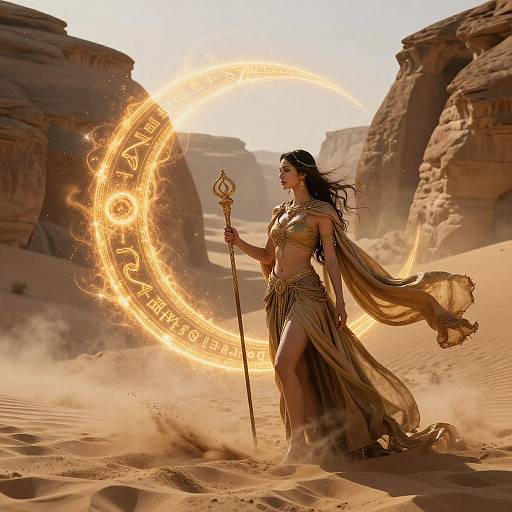 Desert Sorceress with Magical Golden Sigil