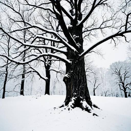 Snow-Covered Maple Tree with Deep Void Space