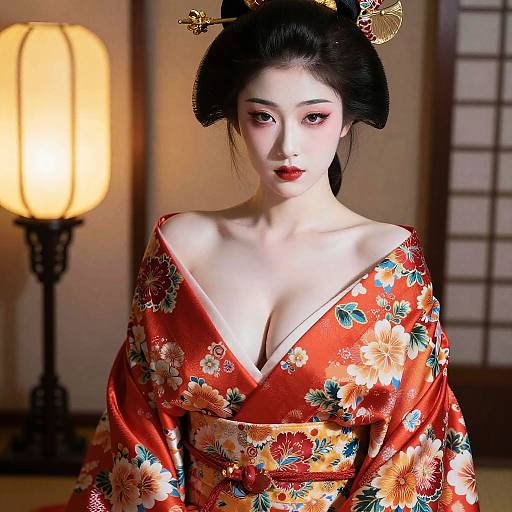 Exotic Android Geisha in Floral Kimono