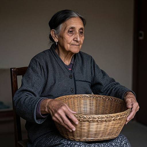 Elderly Woman with Basket and Memories