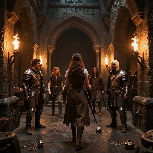 DnD Adventurers Exploring Ancient Dungeon