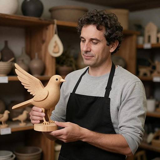 Artisan Woodcarver in Rustic Shop