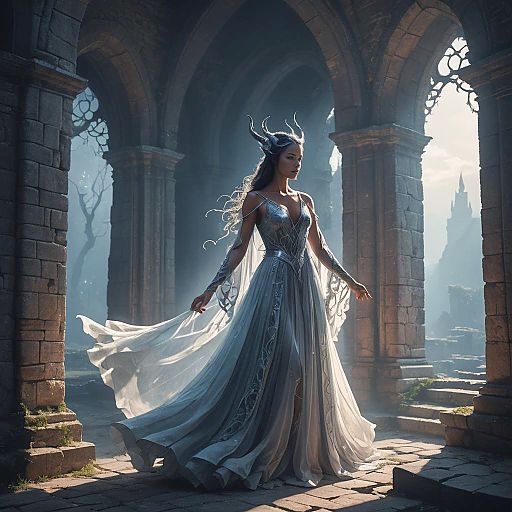 Ethereal Tiefling Dancer in Ruins