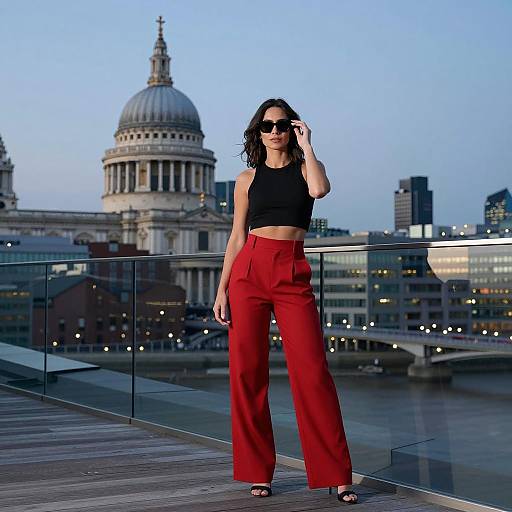 Stylish Woman on Rooftop at Dusk