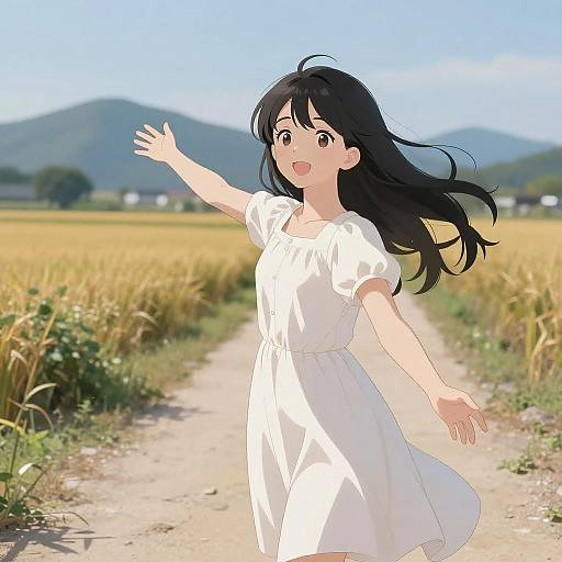 Anime Young Woman in Countryside