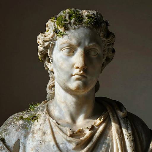 Angry Expression on Weathered Marble Statue