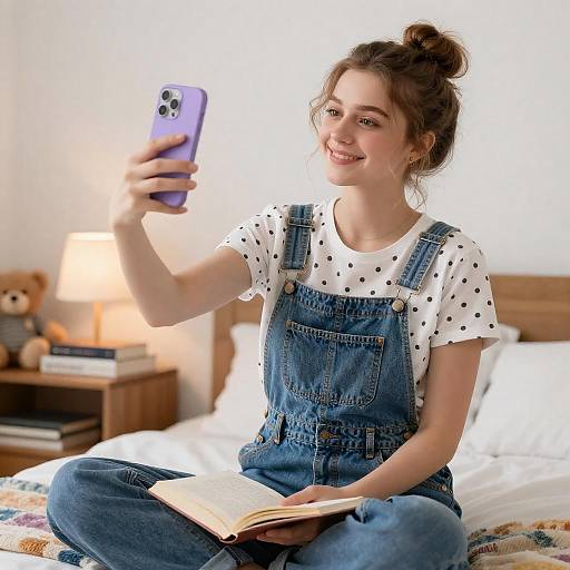 Cozy Bedtime Selfie With Book