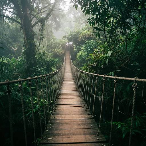 Misty Jungle Rope Bridge Scene