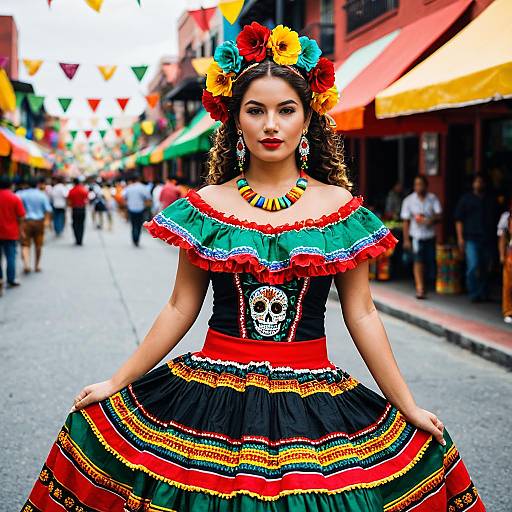 Young Woman in Traditional Day of the Dead Dress