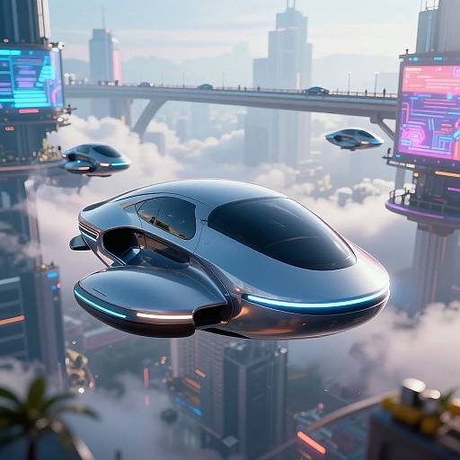 Futuristic Flying Cars in Cyberpunk City