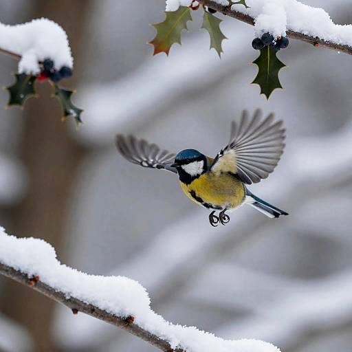 Iridescent Teal Bird in Snowy Oak