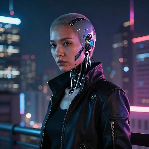 Futuristic Cybernetic Portrait in Neon City