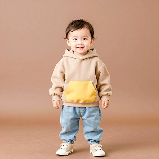 Smiling Toddler in Casual Hoodie and Joggers