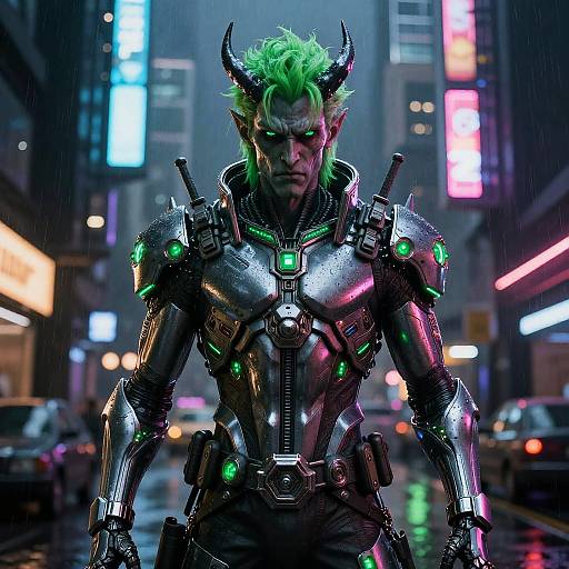 Cyberpunk Demon with Neon Green Hair