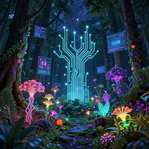 Bioluminescent Cyber Forest Art