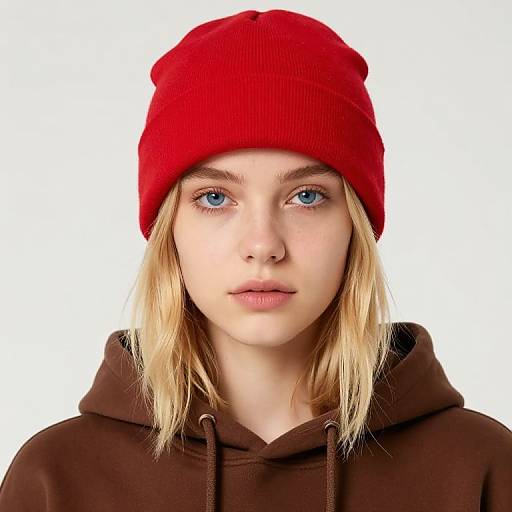 Blonde Girl in Red Hat and Hoodie