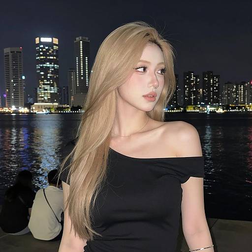 Urban Night Scene with Blonde Woman