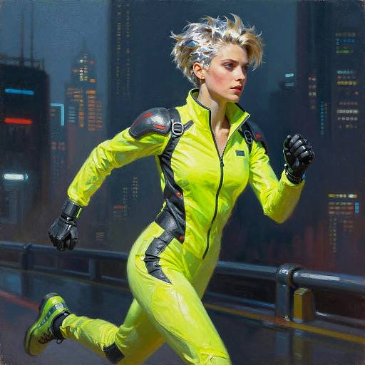Fearless Mech Pilot Running in Cyberpunk City