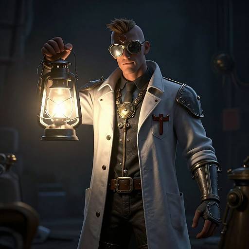 Steampunk Plague Doctor with Lantern