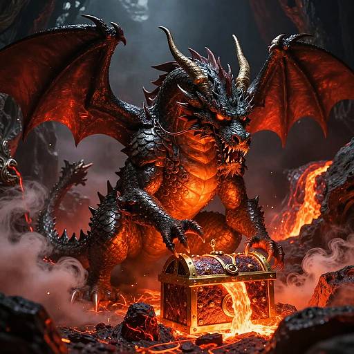 Fierce Dragon Draghi Guarding Treasure