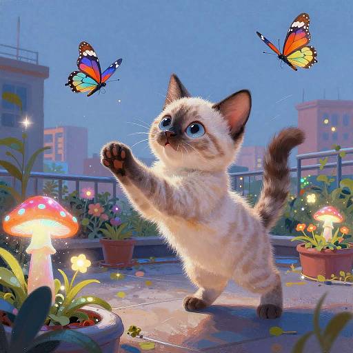 Playful Egyptian Mau Kitten in Neon Garden