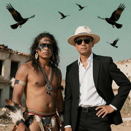 Contrasting Tribal and Modern Men with Birds in Flight