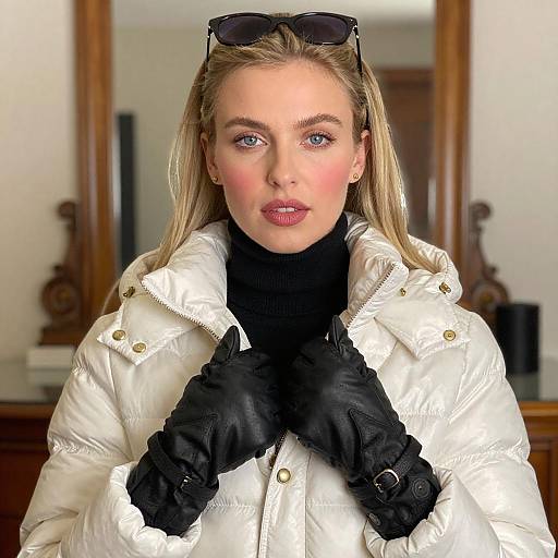 Blonde Woman in White Puffer Jacket