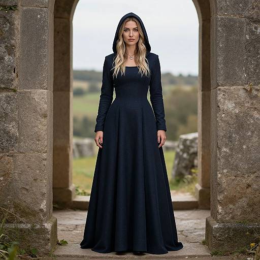 Medieval Sorceress in Hooded Dress