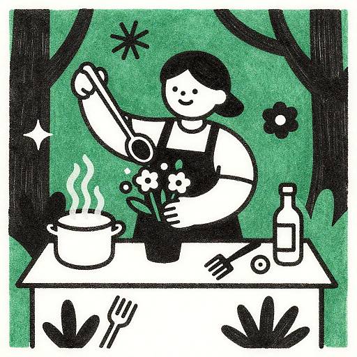 Cheerful Florist at Work with Steaming Pot