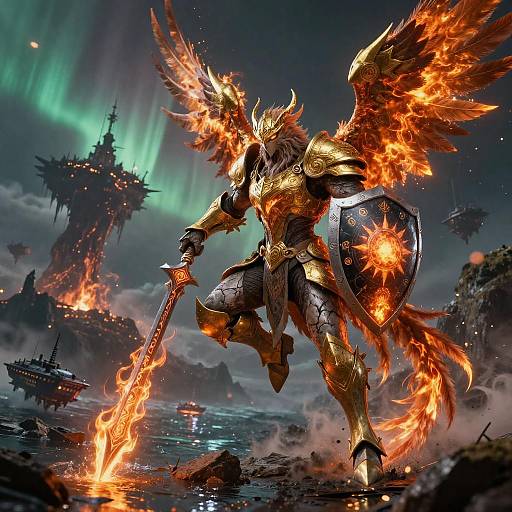 Armored Phoenix Battle-Mage Above Caldera Fleet