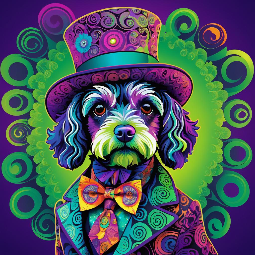 Psychedelic Cockapoo in Eccentric Outfit