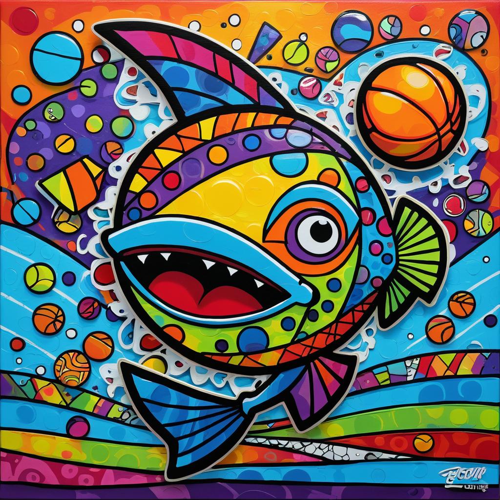 Vibrant Lowbrow Basketball Fish Art