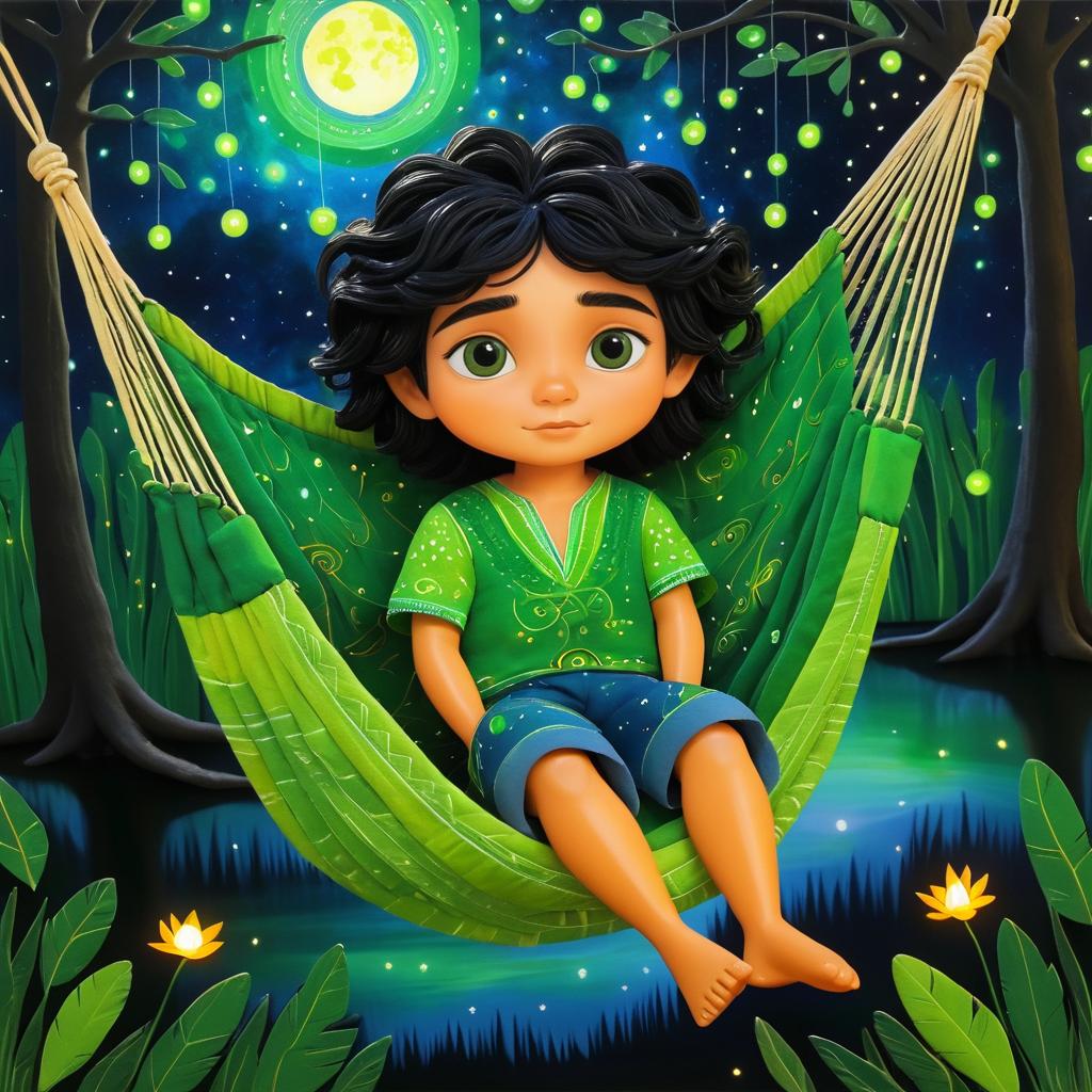 Dreamy Boy in Moonlit Hammock