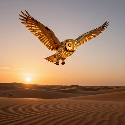 Glowing Clockwork Owls at Sunset