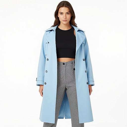 Casual Chic Woman in Sky Blue Trench