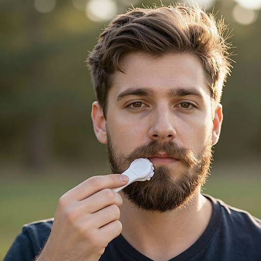Styling Thick Handlebar Mustache Outdoors