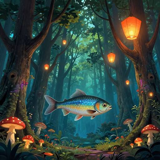 Surreal Fish in Enchanted Forest