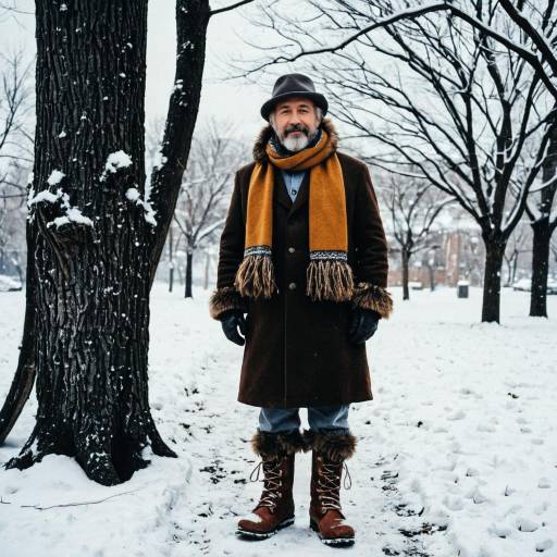Elderly Man in Winter Clothing Standing in Snowy Park