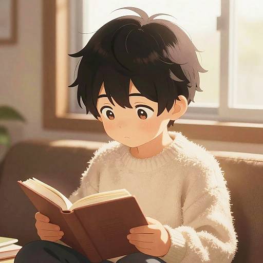 Cozy Anime Boy Reading Indoors
