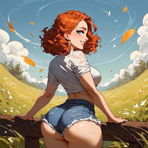 Cheerful American Farmgirl Rear View