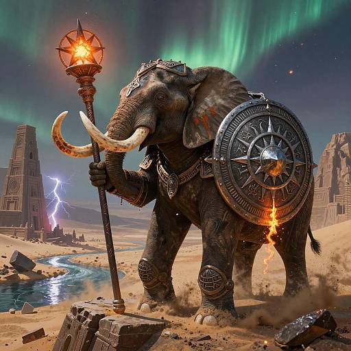 Armored Elephant Battle-Mage on Precipice