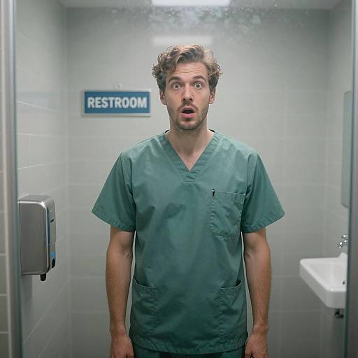 Surprised Man in Foggy Shower Scene