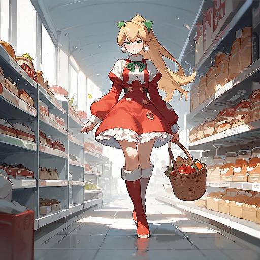 Anime Girl Shopping in Supermarket