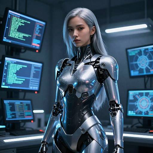 Neon Cyberpunk Mecha Girl in Lab