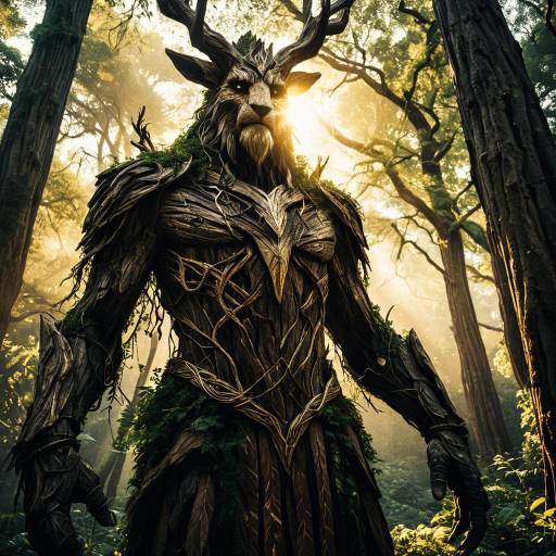 Mysterious Forest Guardian in Golden Light