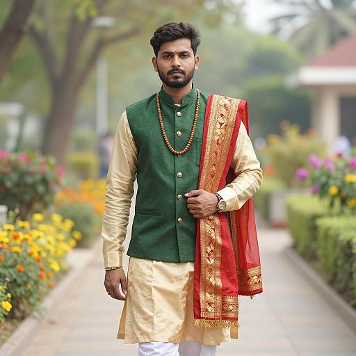 Elegant Bengali Groom in Traditional Attire